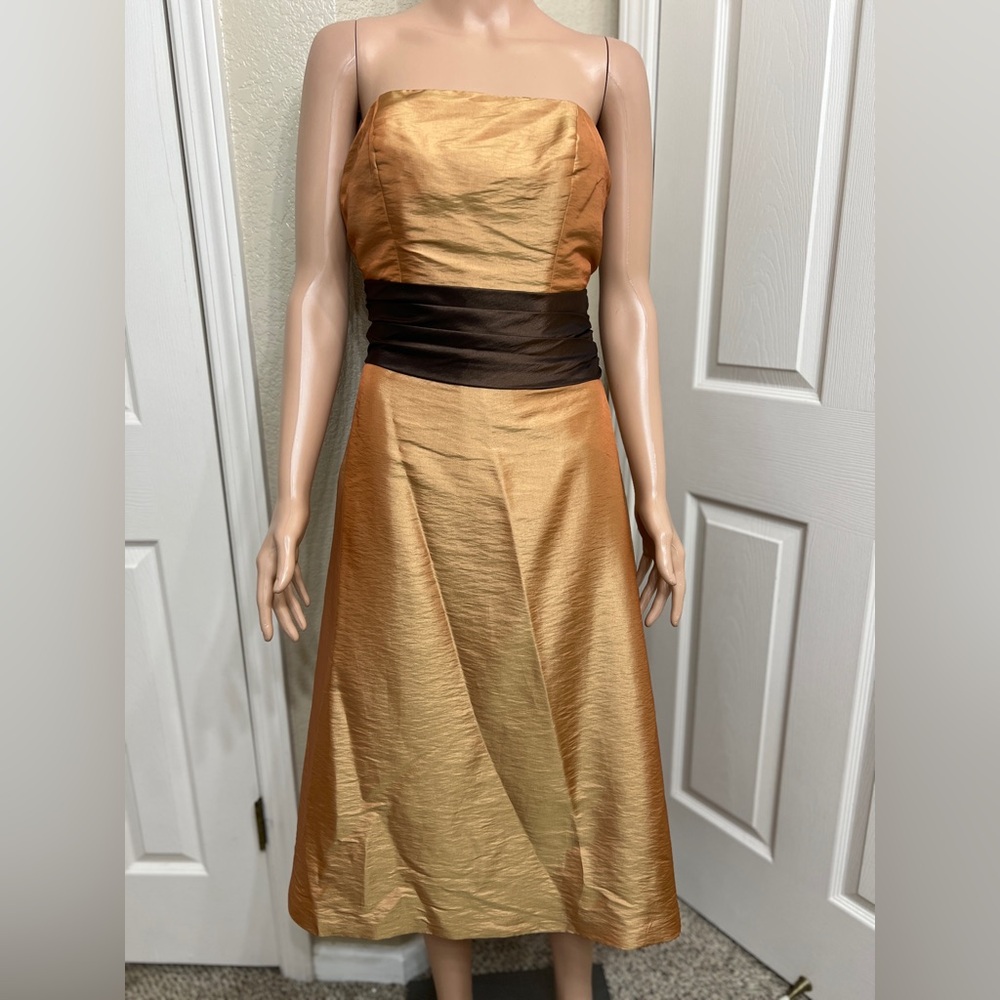Bill Levkoff Strapless Gold and Brown Dress